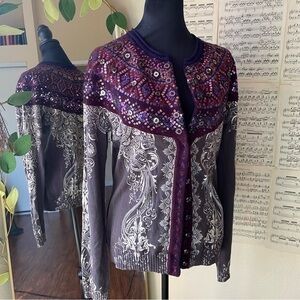 Lark rising wool cardigan sequin unique size large Nordic fair isle